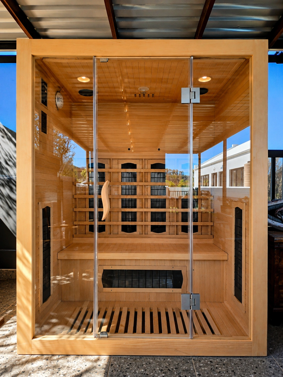 Infrared sauna in the private Strings outdoor area